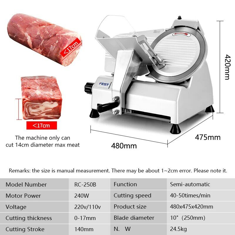 Máquina de corte de carne de carnicero deli, cortadora en frío, modelo el250, precio manual, cortadora de carne congelada