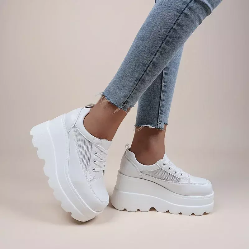 รองเท้าผ้าใบสีขาวสำหรับรองเท้าส้นสูงสตรี zapatillas mujer
