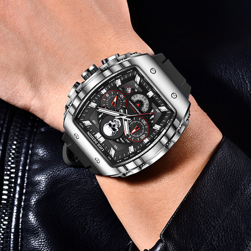 LIGE-Relógio de pulso quartzo impermeável masculino, marca superior, cronógrafo, data luminosa, pulseira de silicone, luxo