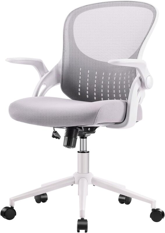 Escritório computador gaming mesa cadeira, cadeira giratória malha mid-back ergonômica, cadeira giratória com braços flip-up, confortável lombar