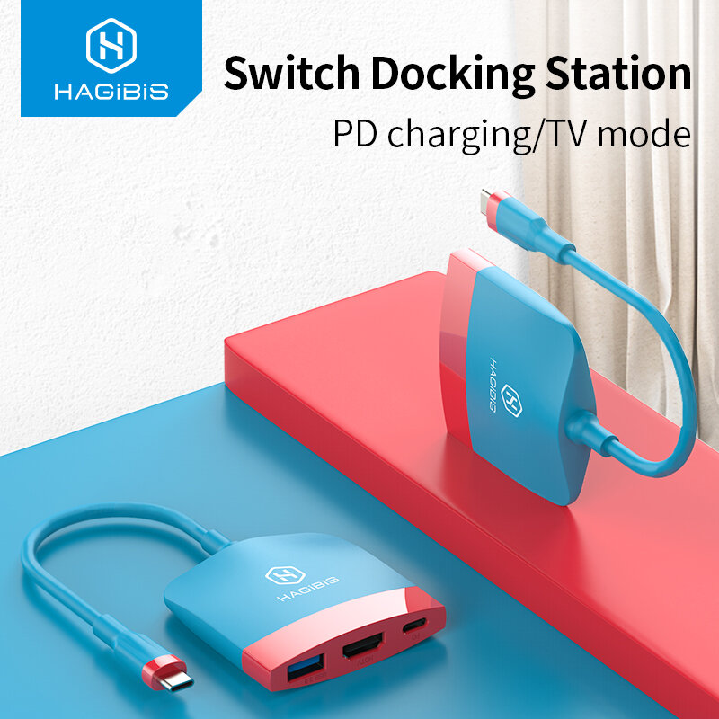 Hagibis-Switch TV Dock para Nintendo Switch, Docking Station Portátil, USB C para 4K, Compatível com HDMI, USB 3.0, Hub para Macbook Pro