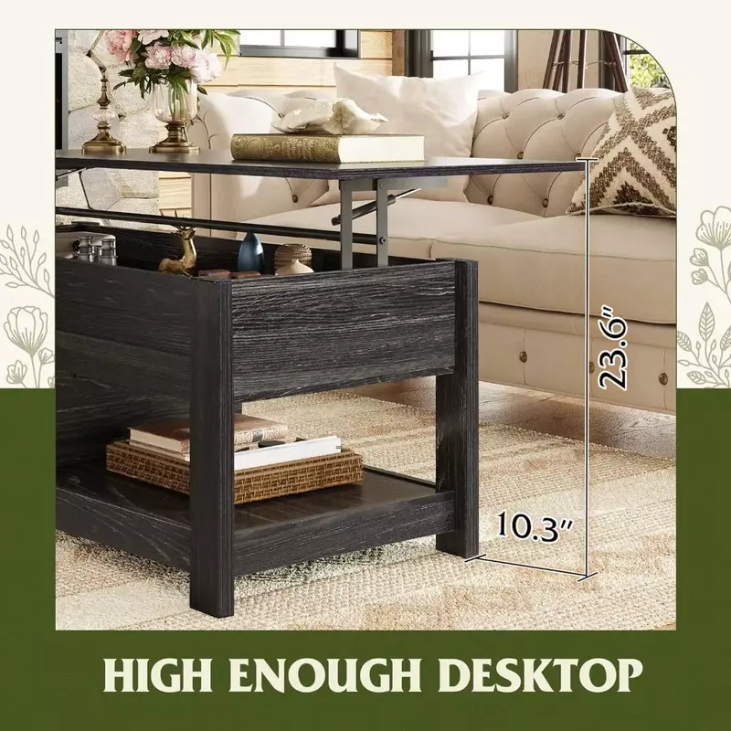 Center Table Salon Wood Lift Tabletop for Home Living Room Black Modern Lift Top Coffee Table End of Tables Furniture Dining Tea