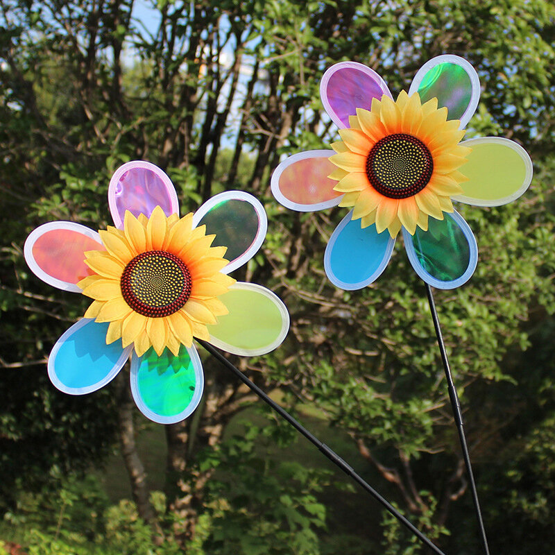 Molino de viento de girasol de una sola capa, molinete de lentejuelas coloridas para decoración del jardín del hogar