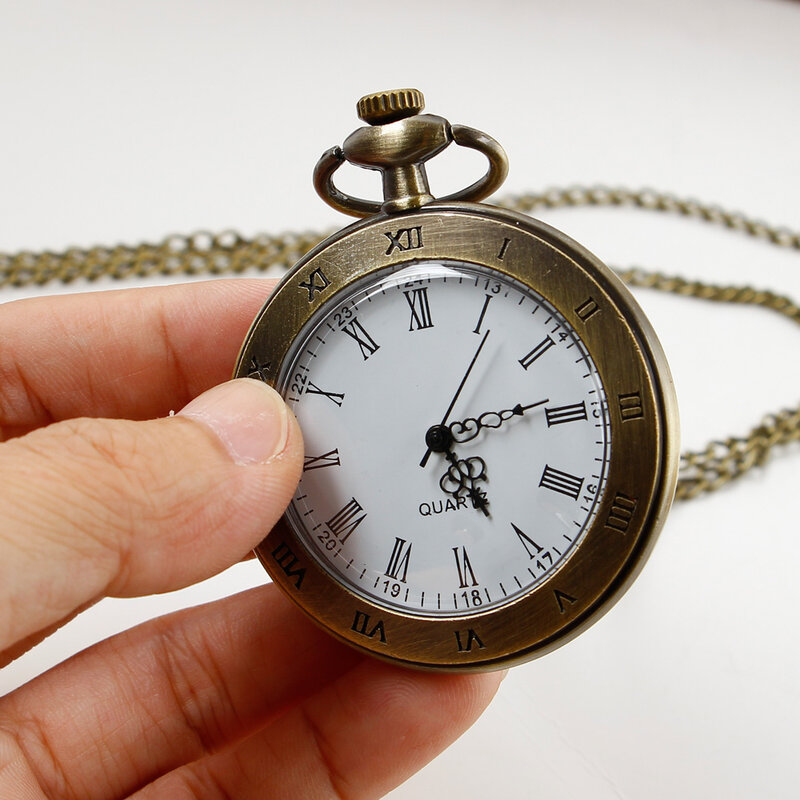Коричневые/Серебристые кварцевые карманные часы без ожерелья в стиле стимпанк, винтажные очаровательные часы на цепочке, минимализм