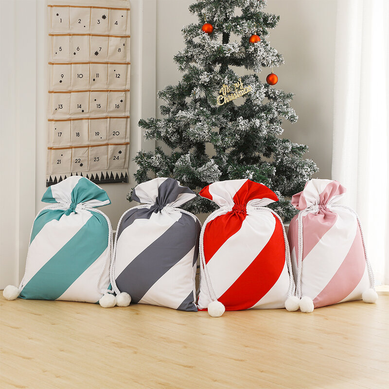 Large Christmas Santa Sack Stripes Candy Cane Personalized Canvas Gift Bag Drawstring Oversized Eve Bag Xmas Gift For Her