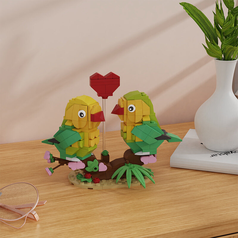 Valentine's Gifts Lovebirds Yuanyang Mandarin Duck Building Blocks Kit Lovely Clockwork Heart Assemble Brick Model DIY Kid Toy
