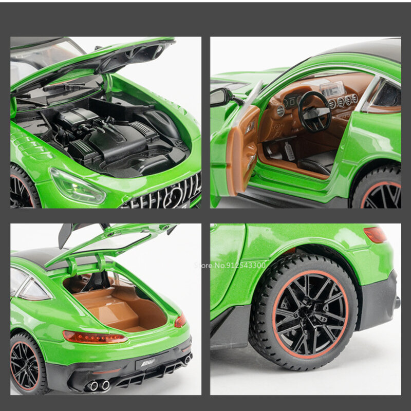 1/18 Scale GT-R Alloy Diecasts Sports Car Model Metal Body Doors Opened Vehicles with Pull Back Light Music Toys for Child Gifts
