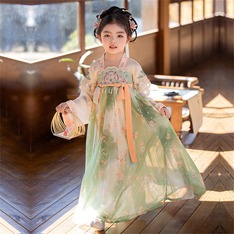 Dziewczęta Hanfu wiosna lato nowy starożytny kostium chiński tradycyjny strój księżniczki dziecięcy haftowany strój Tang odzież wróżki