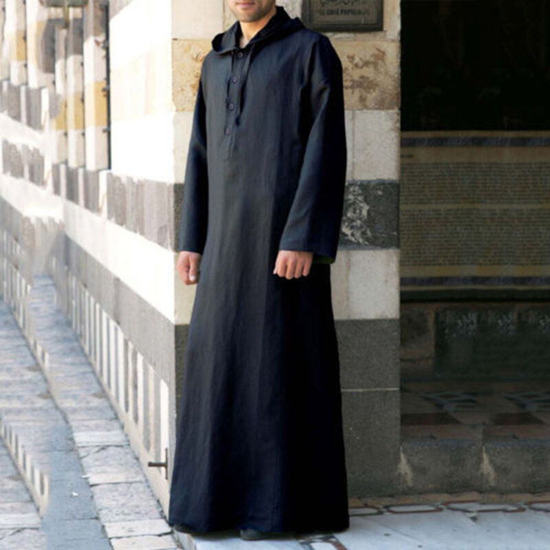 メンズ長袖フード付きチュニック,イスラム教徒の服,シック,アラビア語