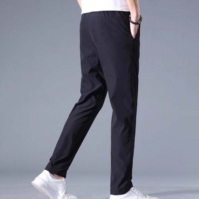 Men's Trousers Loose Straight-Leg Casual Pants Thin Quick-Drying Sports Pants Ice Silk Breathable Trouser Solid Color Long Johns