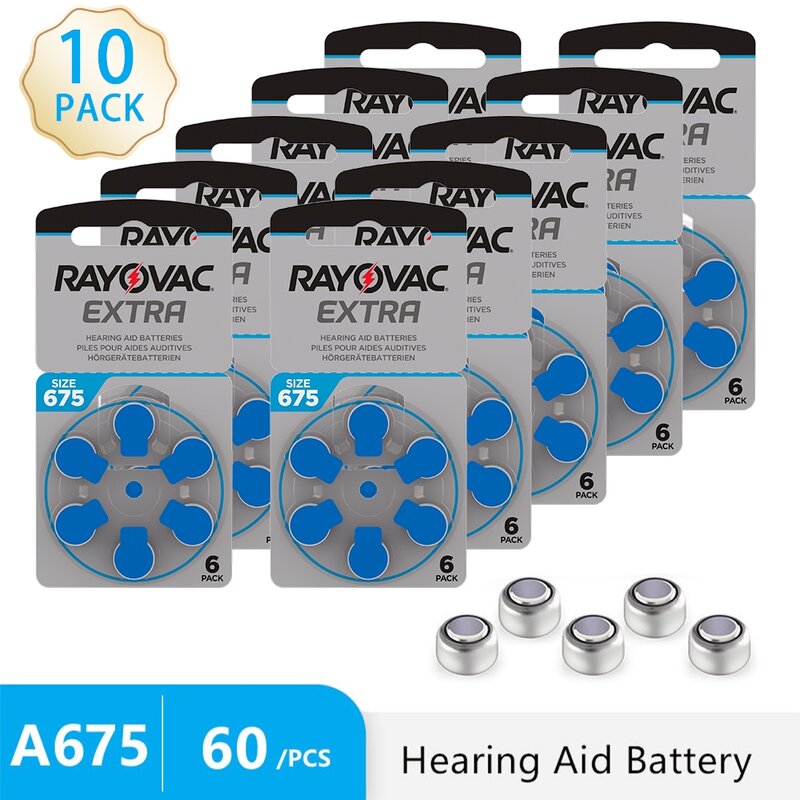 Batteria per apparecchi acustici Rayovac batterie per apparecchi acustici ad alte prestazioni 60 pezzi zinco aria A675 dimensioni 675 batteria a lunga durata
