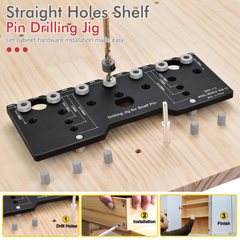 Shelf Pin Jig 1/4 Inch Aluminum Alloy Shelf Pin Drilling Jig Drill Guide for Straight Holes Shelf Pin Drilling Jig