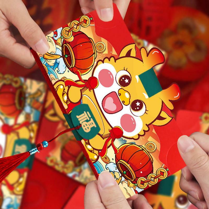 Sobres Rojos de Año Nuevo Chino, ranura para tarjeta de bendición tradicional, dragón plegable, año Hong Bao, regalo de Año Nuevo para padre, madre, esposa