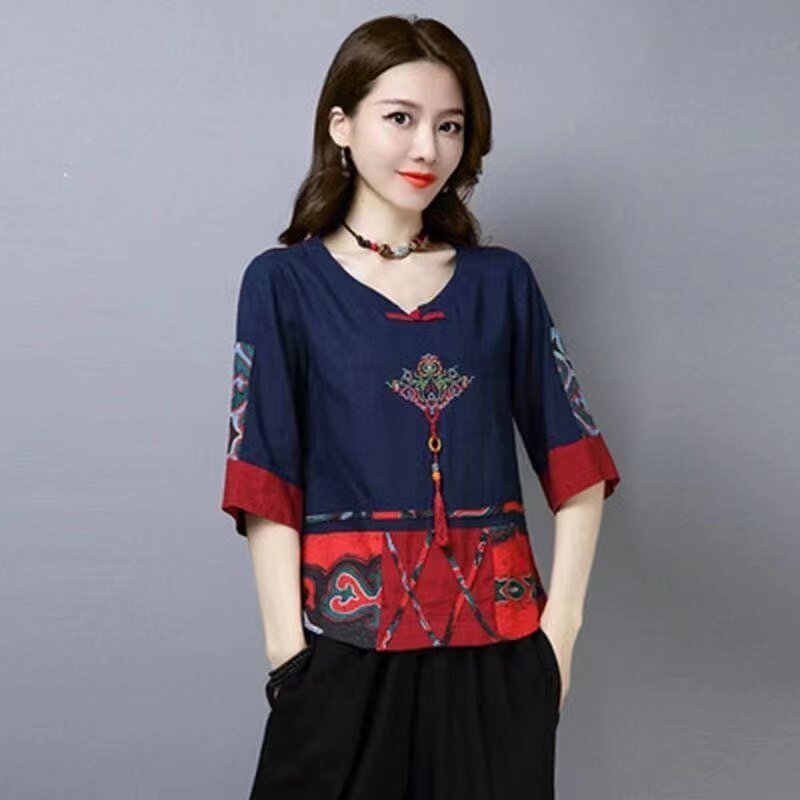 Disfraz chino de estilo chino para mujer, ropa de lino para primavera y verano, traje Tang Hanfu, Top Vintage de tendencia femenina
