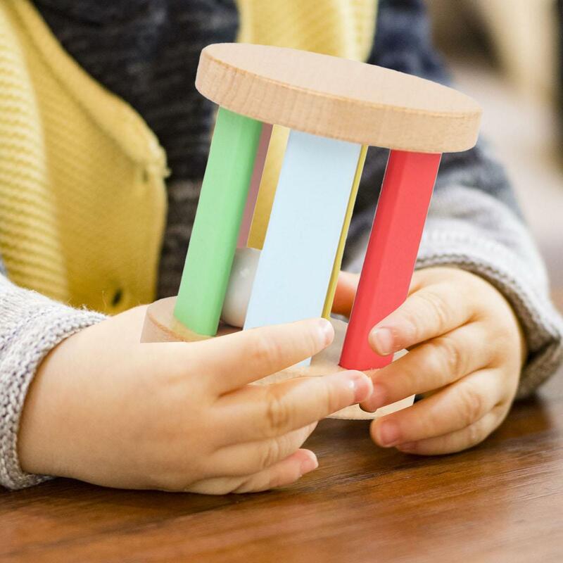Mainan lonceng tangan koordinasi mata, mainan Roller kayu untuk bayi anak-anak