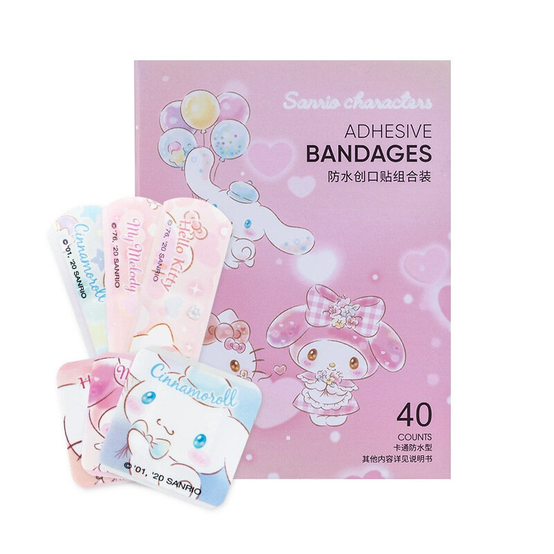Sanrio Cinnamoroll Cartoon Band Aid para crianças, bonito Anime Bandagens, Melody Hello Kitty, Adesivo Woundplaster, Hemostasis, Kawaii, 40pcs