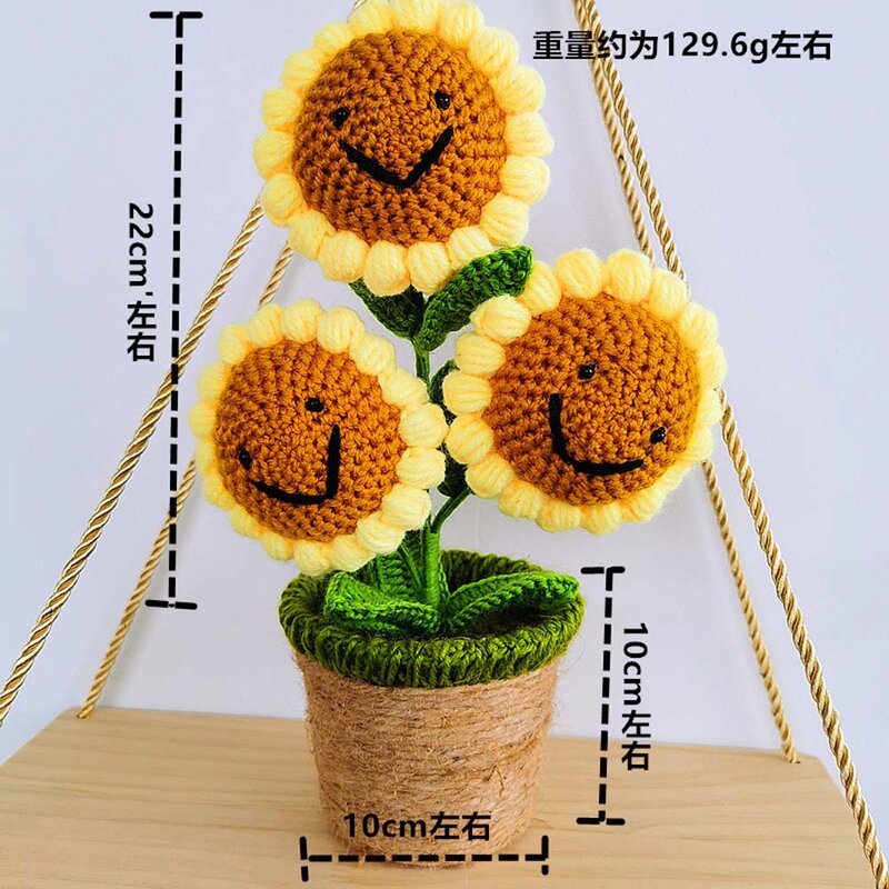 Gifts Cute Sunflower Knitted Potted Rose Flowers Home Decoration Plush Doll Plush Plants Toy Plants Plush Stuffed Plush Toys