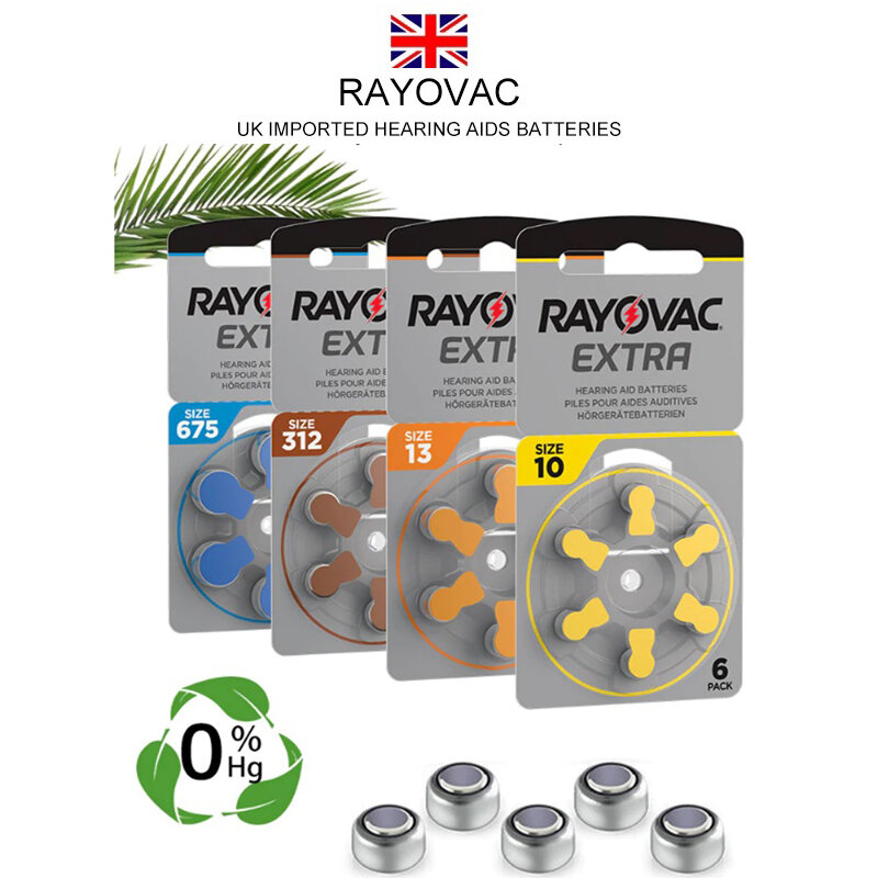 RAYOVAC EXTRA Zinc Air Battery para aparelhos auditivos, 312 Hearing Aid Battery, A10, A13, A312, A675, PR48, tamanho 10, P10