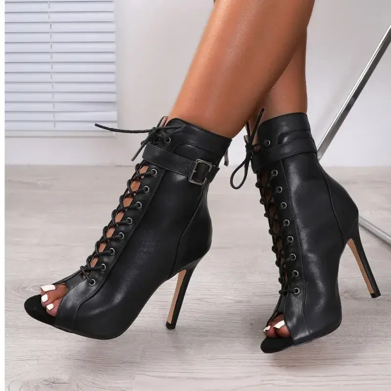Chaussures de fête à talons hauts pour femmes, chaussons à châssis aiguille, noir, grande taille, extérieur, latin, sexy, nouveau, 2024