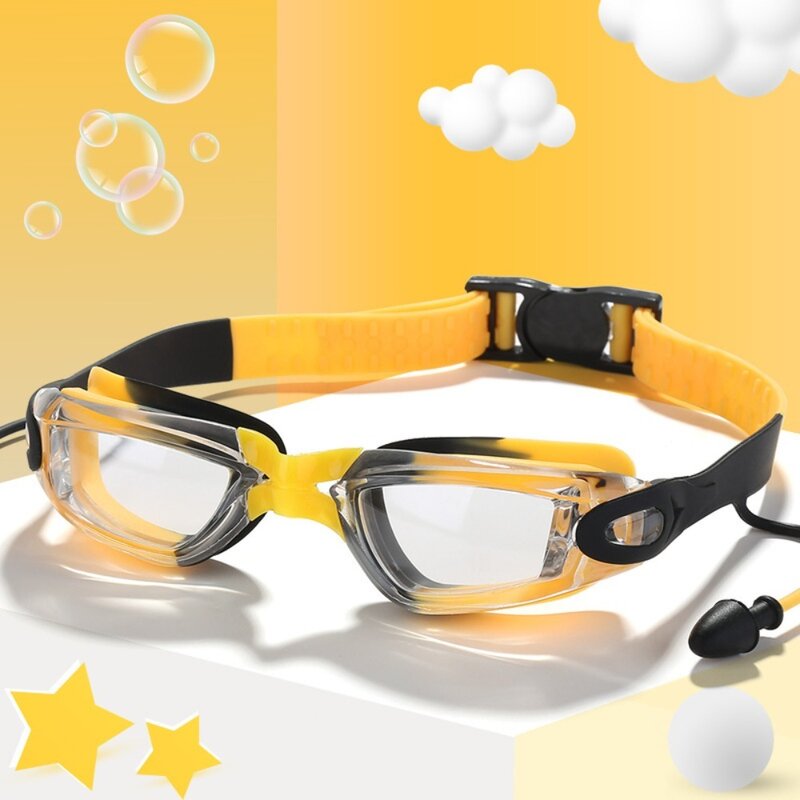 Противотуманные плавательные очки, широкие водонепроницаемые очки для плавания с затычками для ушей, силиконовые очки для дайвинга, водные виды спорта