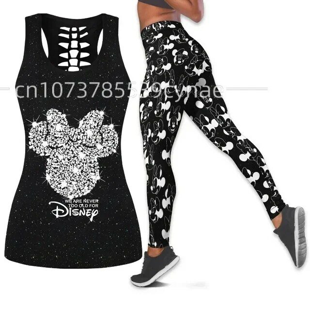 Disney tureMinnie-Leggings de yoga pour femme, glaçage creux, fitness imbibé, haut de sport précieux, ensemble de leggings, tenue