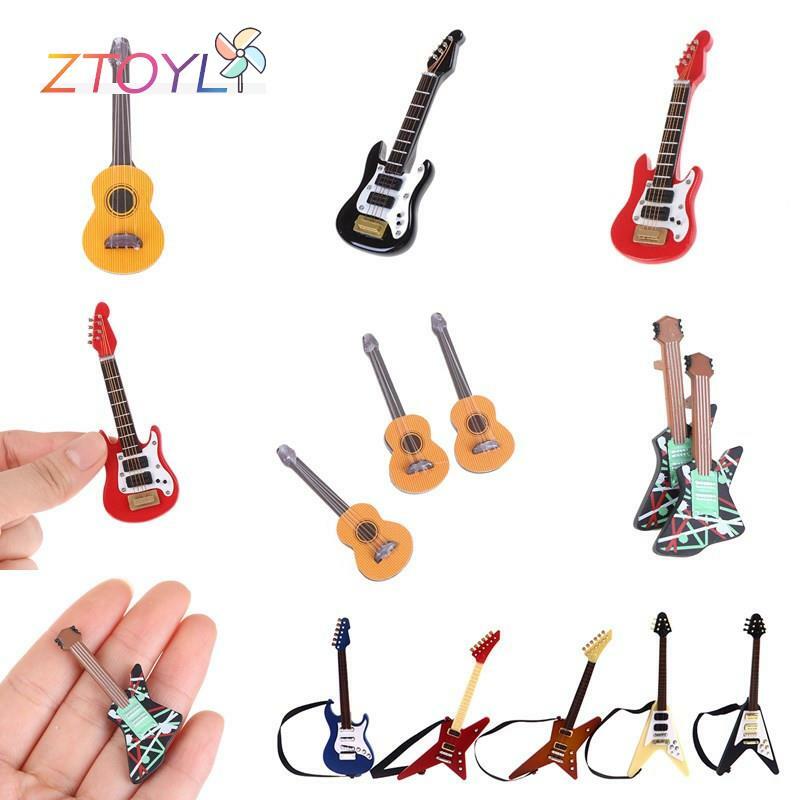 Guitarra eléctrica de música en miniatura para niños, Decoración de casa de muñecas, Juguete Musical, 1:12