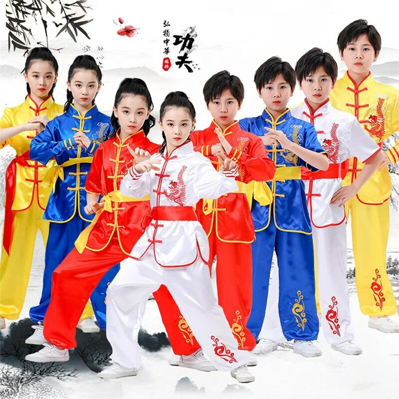 어린이 중국 전통 우슈 의상, 소년 소녀 쿵푸 슈트, 태극권 무술 유니폼 의상, 맞춤 로고