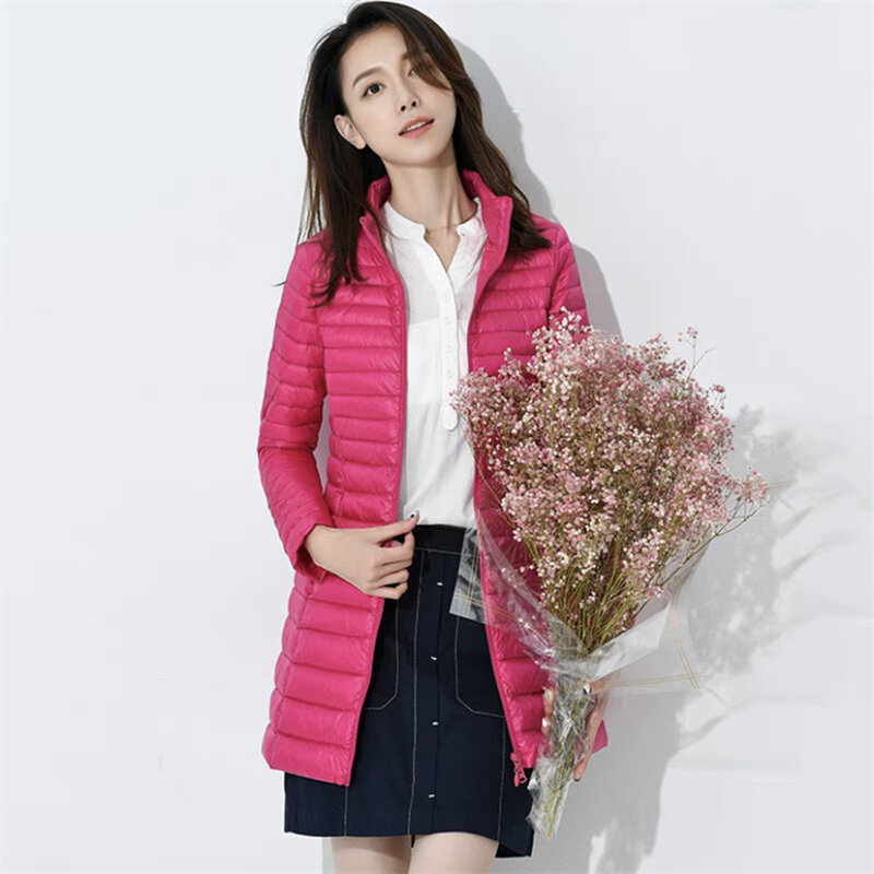 Lightweight Long Jacket Women Fashion Stand Collar Solid Down Coats Female Zip Up Ultra-light Coats Fall Fashion Clothing