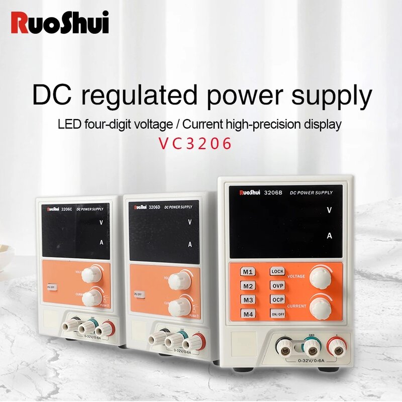 RuoShui 3206 DC Power Supply Regulated Switch Adjustable 32V 6A Single Channel 4Bits 220V Input OVP Mobile Phone Repair Advanced