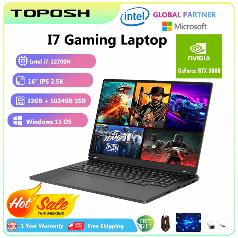 Neues 16 Zoll 2560x1600 2k ips Gaming Laptop i7 14 Kerne 12700h nvidia rtx 6GB 64g RAM Finger abdruck hintergrund beleuchtetes Gamer Notebook
