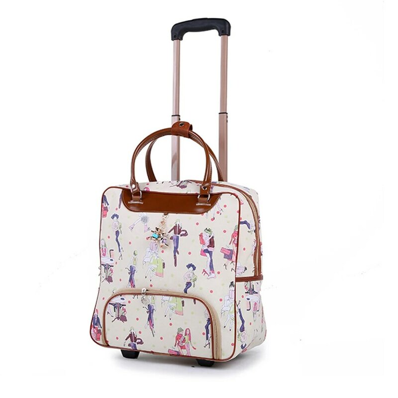 PU With Fixed Caster Women Suitcase Trolley Travel Case Multi Compartment Boarding Bag 30 Liter Capacity