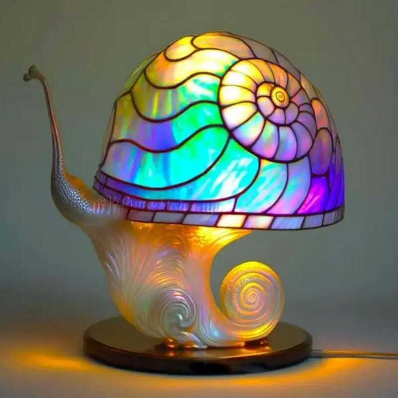 Lampe de table créative en résine en forme de plante de vitrail, décor rétro, veilleuse, fleur, pièce plus lente, forme d'escargot et de poulpe