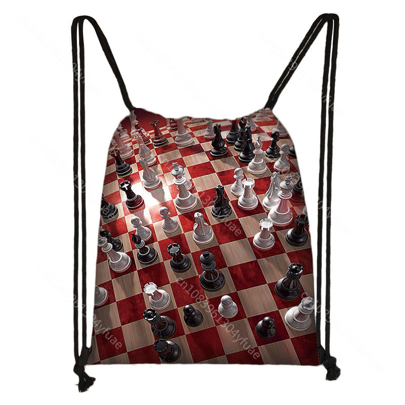 Śliczny nadruk w szachy torba ze sznurkiem gry w szachy Plecaki duże pojemność przechowywania torby dla posiadacza buty do podróży plecak nastolatka