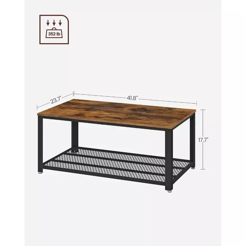 Tavolino piedini regolabili mobili spedizione gratuita tavolo centrale rustico marrone e nero con ripiano in rete tavoli in stile industriale