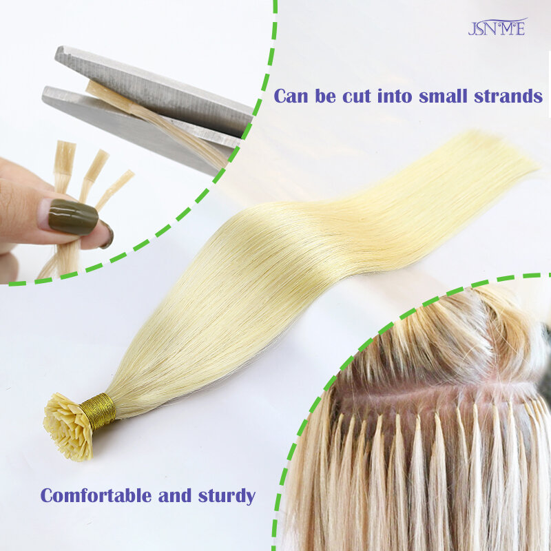 JSNME-U Flat Tip Extensões de cabelo humano, cabelo natural, extensões de cabelo queratina, Real Remy, ligado, Hot Fusion, 1g por Strand