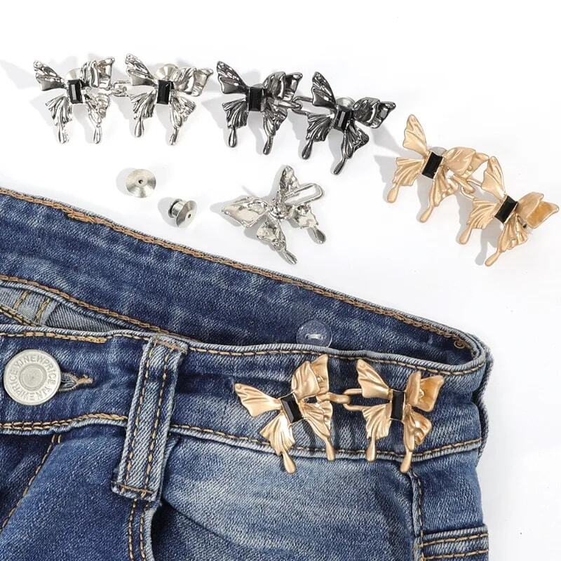 Herramienta de ajuste de cintura de Jeans en forma de mariposa de Metal, hebilla versátil desmontable, costura libre de uñas, hebillas de cinturón fáciles de instalar
