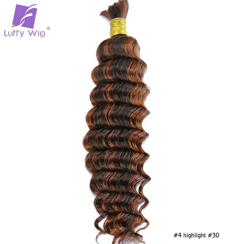 Bulk Human Hair For Braiding Deep Wave Highlight Doube Drawn Burmese Remy Boho Box Braids Hair Crochet Extensions No Weft Luffy