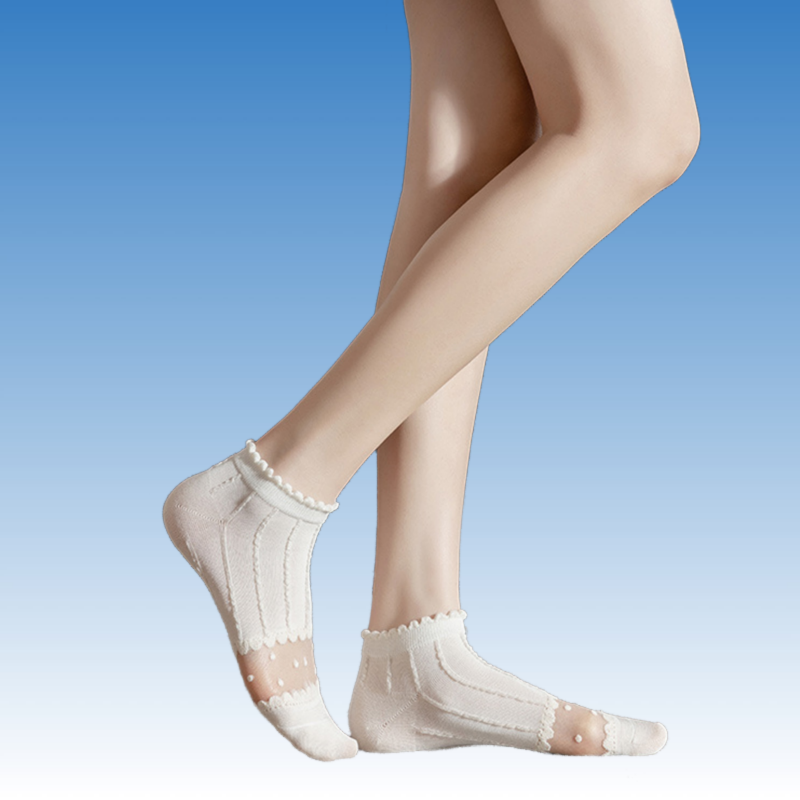 Kaus kaki wanita isi 5 pasang/lot, kaus kaki musim panas transparan pendek putih tabung rendah keren, Kaos Kaki motif imut, Pelindung kaki pergelangan kaki modis baru