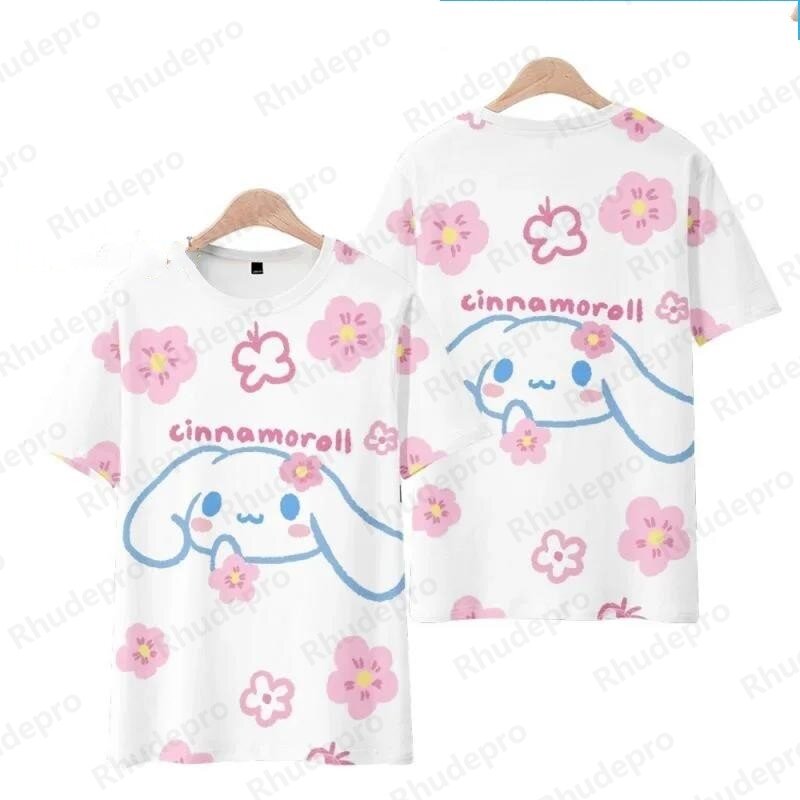 2024 Kawaii San Kids urocza koszulka Anime Cinnamoroll kreskówka lato koszulka z krótkim rękawem para kobiet luźna odzież uliczna za duże