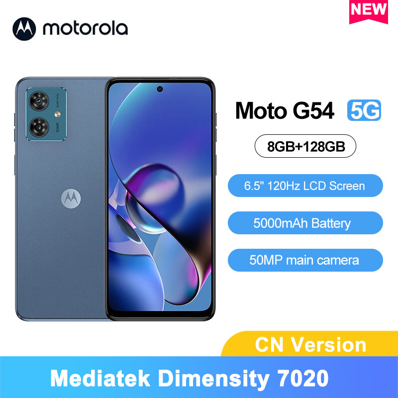 Motorola Moto G54 6.5 ''5G สมาร์ทโฟน MediaTek 7020 dimensity 8GB 128GB 120Hz หน้าจอ LCD 5000mAh แบตเตอรี่50MP กล้องโทรศัพท์มือถือ
