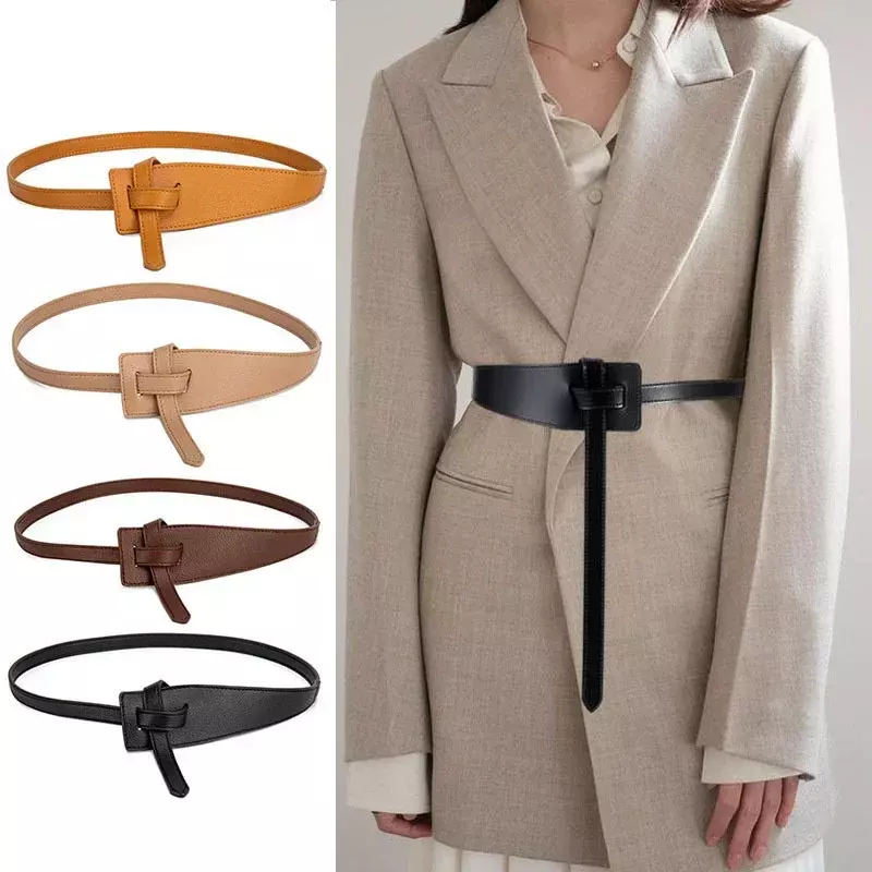 Sabuk mantel wanita Korea minimalis, ikat pinggang wanita penahan angin gesper tidak beraturan, aksesori penutup pinggang