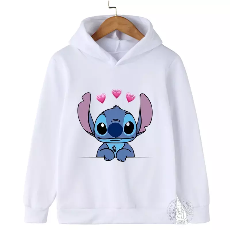 Disney-Sudadera con capucha para niño y niña, Jersey de manga larga de algodón con estampado de Stitch, moda de primavera y otoño