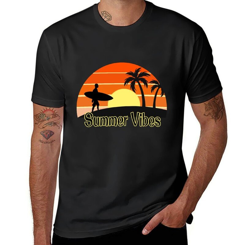 Camiseta masculina Summer Vibes, Blanks, roupas hippie, Tops extragrandes, camisetas lisas, plus size
