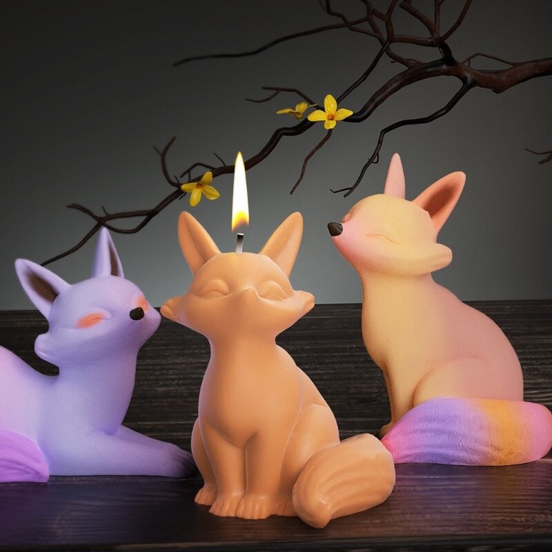 Molde silicone 3d raposas vela molde resina animal para aromaterapia vela sabão