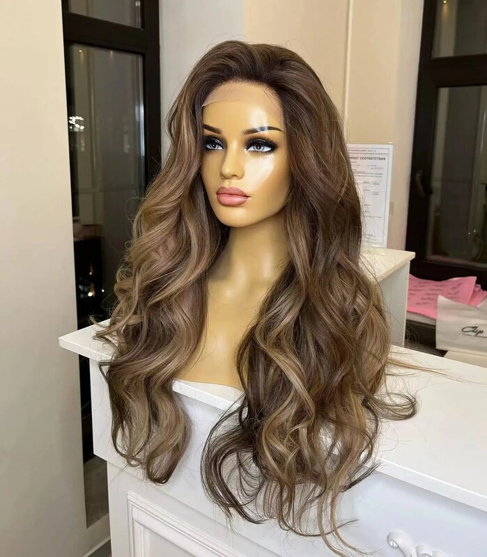 Peruca de cabelo humano sem cola brasileira para mulheres, perucas de cabelo virgem, laço transparente, destaque ombre peruca, 100% natural, HD