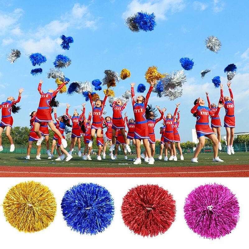 1Pair/1PC Plastic Handle Metallic Streamer Pompoms Cheerleading Cheering Pom Pom Ball Cheering Dance Decor Club Sport Supplies