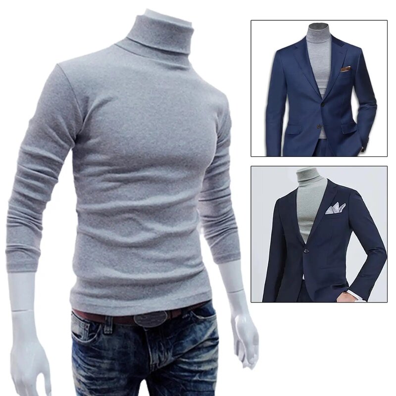 Jerseys de cuello alto para hombre, prendas de punto de Color sólido, camisa de fondo, ropa informal, Otoño e Invierno