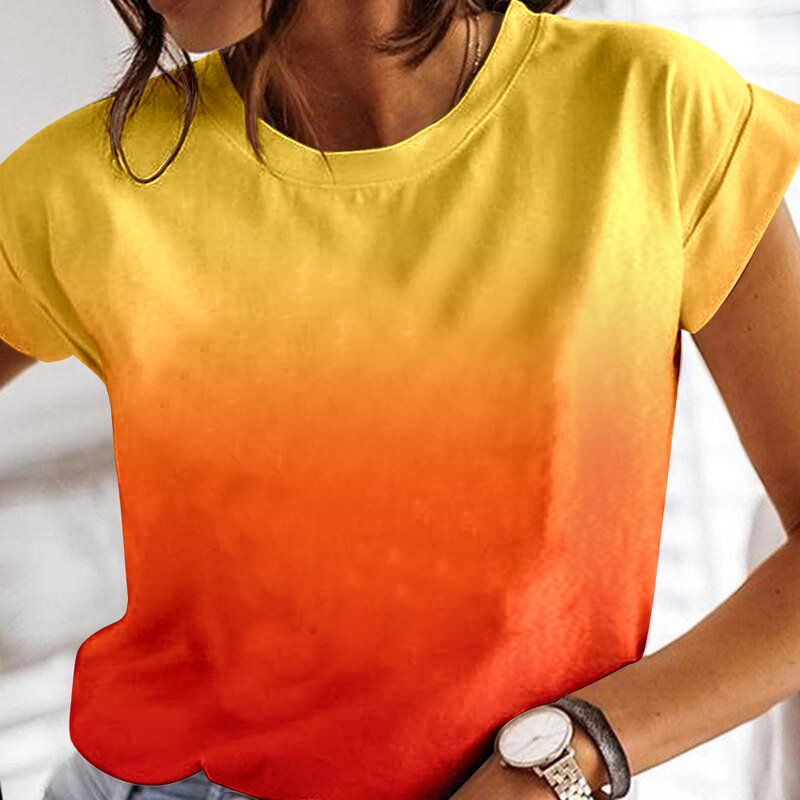 Camisetas de gradiente 3D para mulher, camiseta casual feminina de rua, camiseta extragrande, roupas Y2K, moda verão