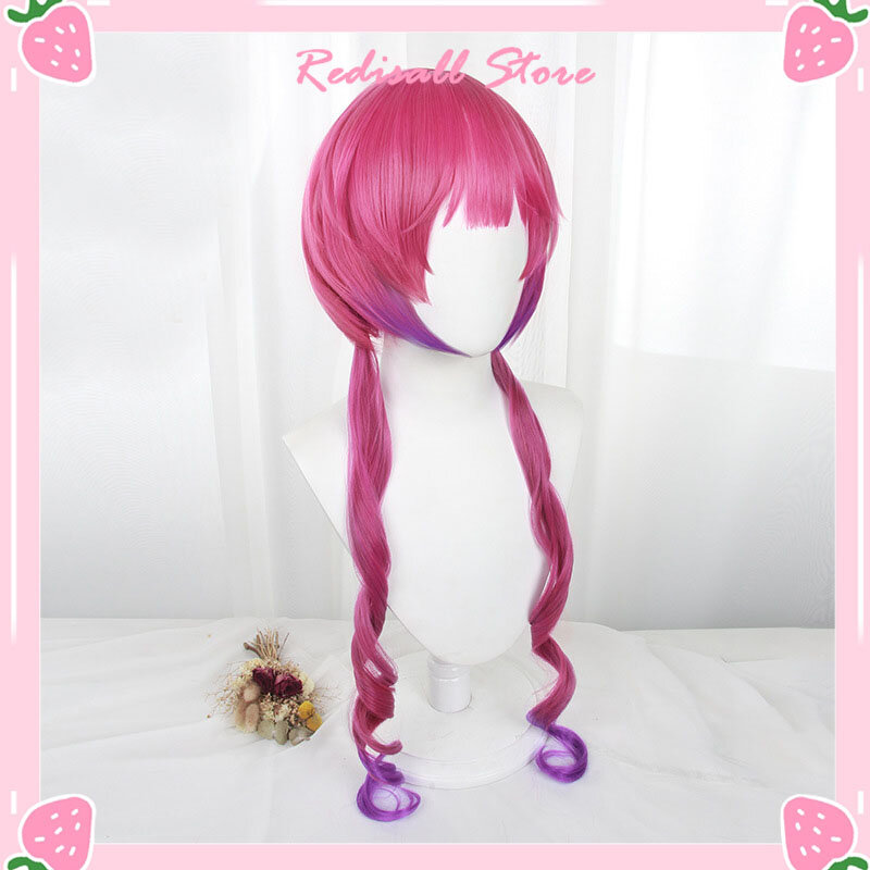 Llulu peruka do Cosplay podwójne kucyki Gradient różowy fioletowy syntetyczny długie kręcone włosy darmowa peruka czapka