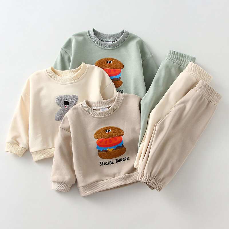 아기 소년 소녀 의류 세트, 봄 자수 어린이 스웨트 셔츠 상의 및 바지 의상, 아기 코튼 스웨터, 아기 스포츠 의상